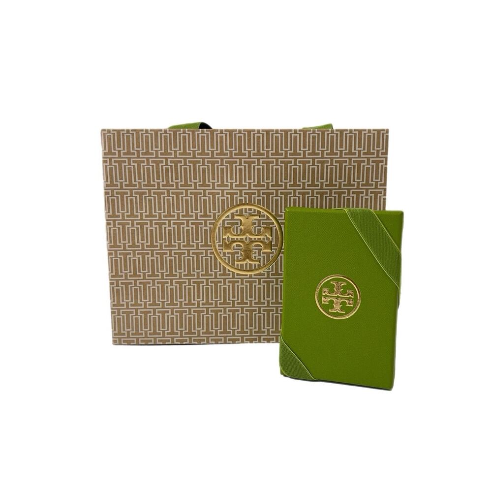 Tory Burch Green/Gold Geometric Designer Gift Box Set Paper Cardboard Ribbon
